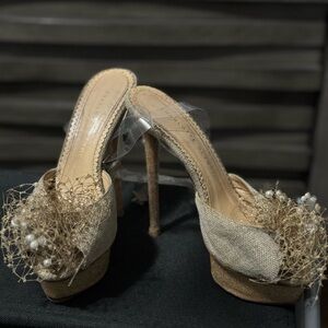Charlotte Olympia web heels, gold glitter, one of a kind and unique size 7